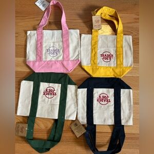 Trader Joes MIni Canvas Tote Set of 4 - Pink, Yellow, Green, Blue